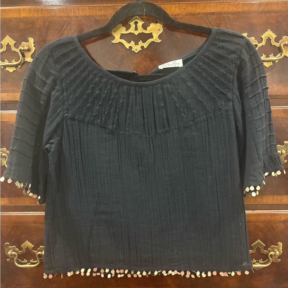 LoveShackFancy Black Blouse with Cream Accents